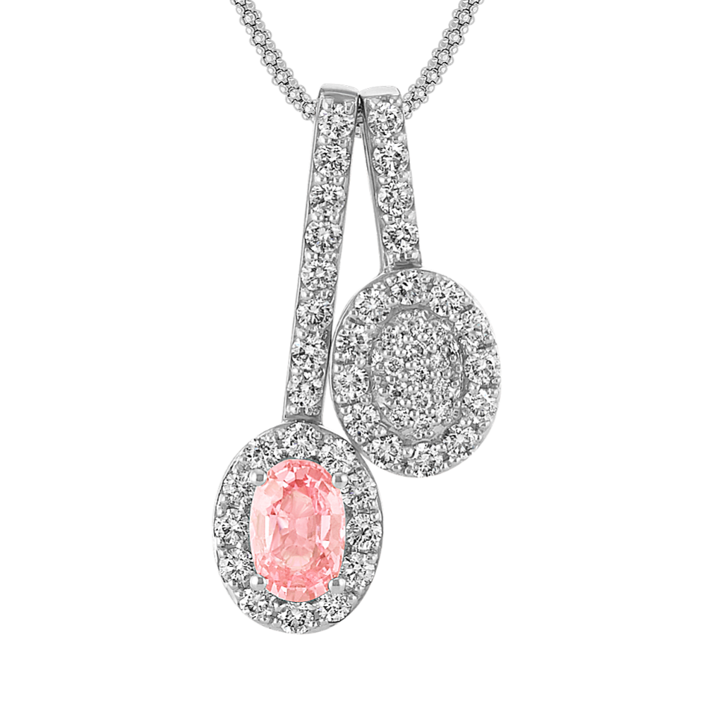 Oval Peach Sapphire and Diamond Double Pendant (22 in)