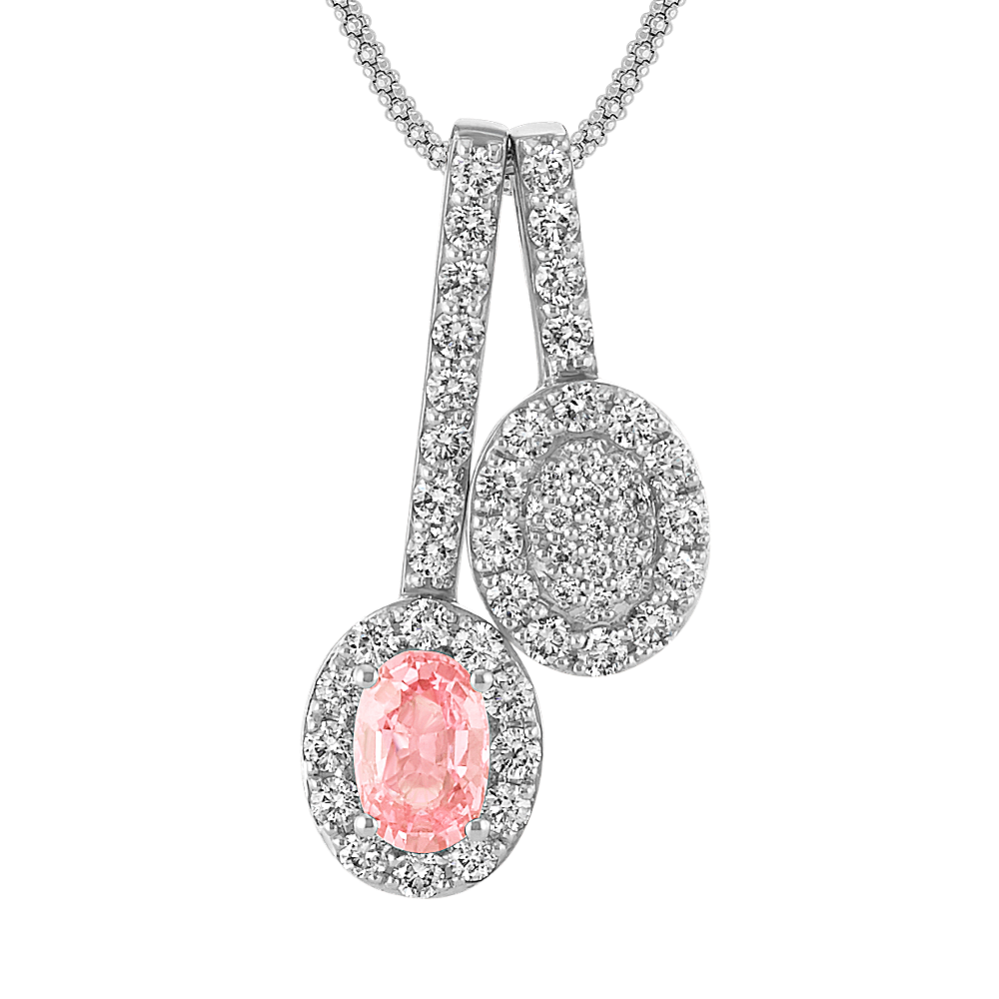 Oval Peach Sapphire and Diamond Double Pendant (22'')
