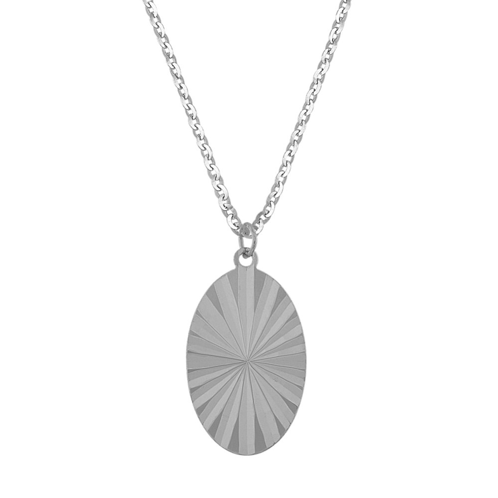 Fluted 14K White Gold Oval Disk Pendant