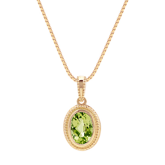 Details about   10k Yellow Gold Oval Peridot And Diamond Pendant with 18" Chain 