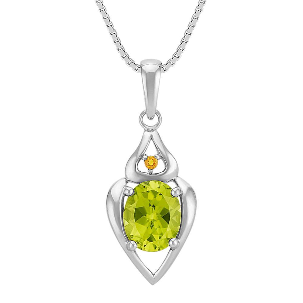 Oval Peridot and Round Citrine Pendant in Sterling Silver (18 in)