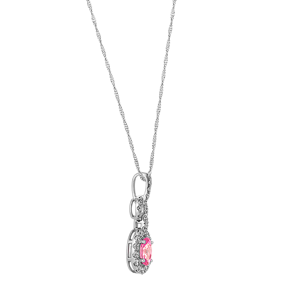 Oval Pink Sapphire and Diamond Halo Pendant (22 in) | Shane Co.