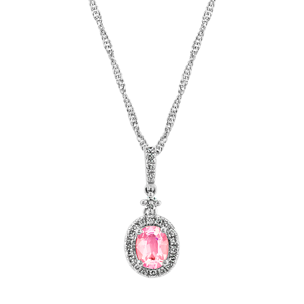 Oval Pink Sapphire and Diamond Pendant (18 in)
