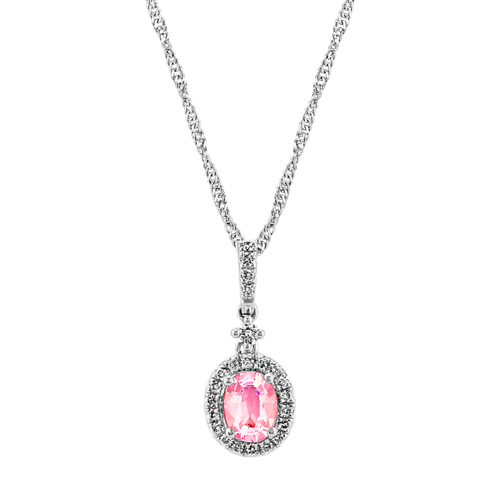 Oval Pink Sapphire and Diamond Pendant (18'')