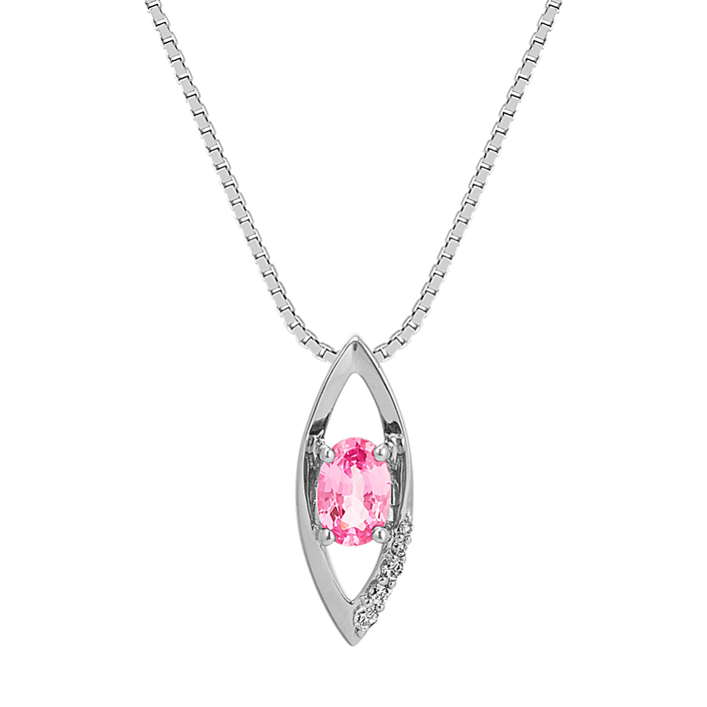 Oval Pink Sapphire and Round Diamond Sterling Silver Pendant (18 in)