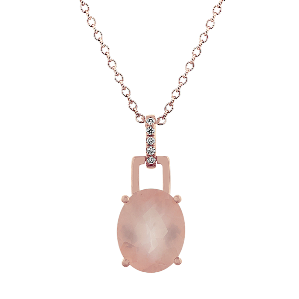 Oval Rose Quartz and Diamond Pendant (18'')