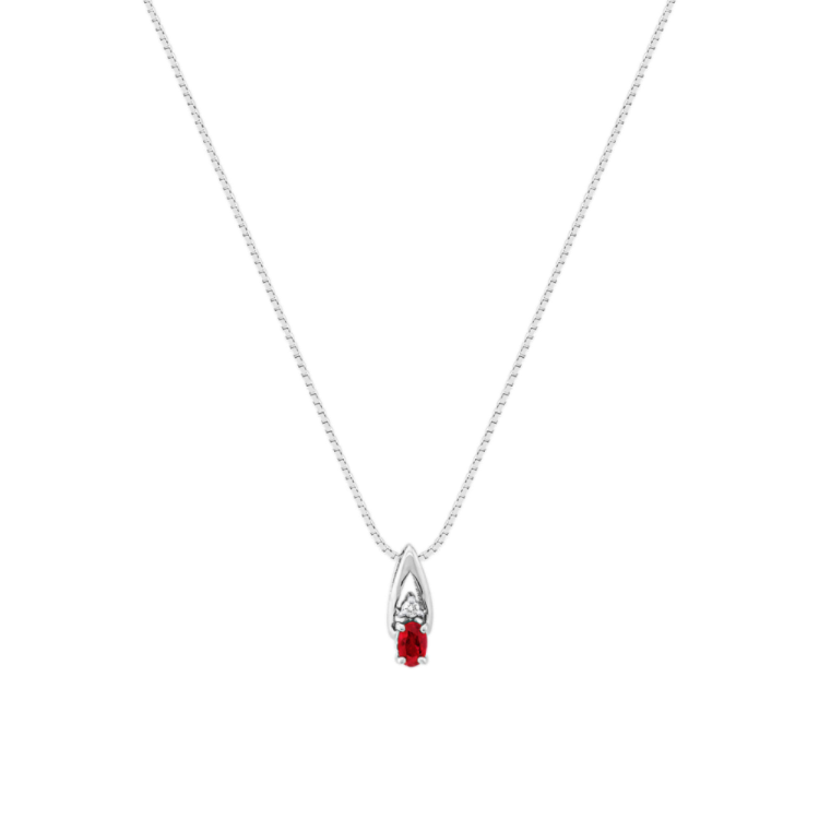 Oval Natural Ruby and Natural Diamond Pendant (18 in)