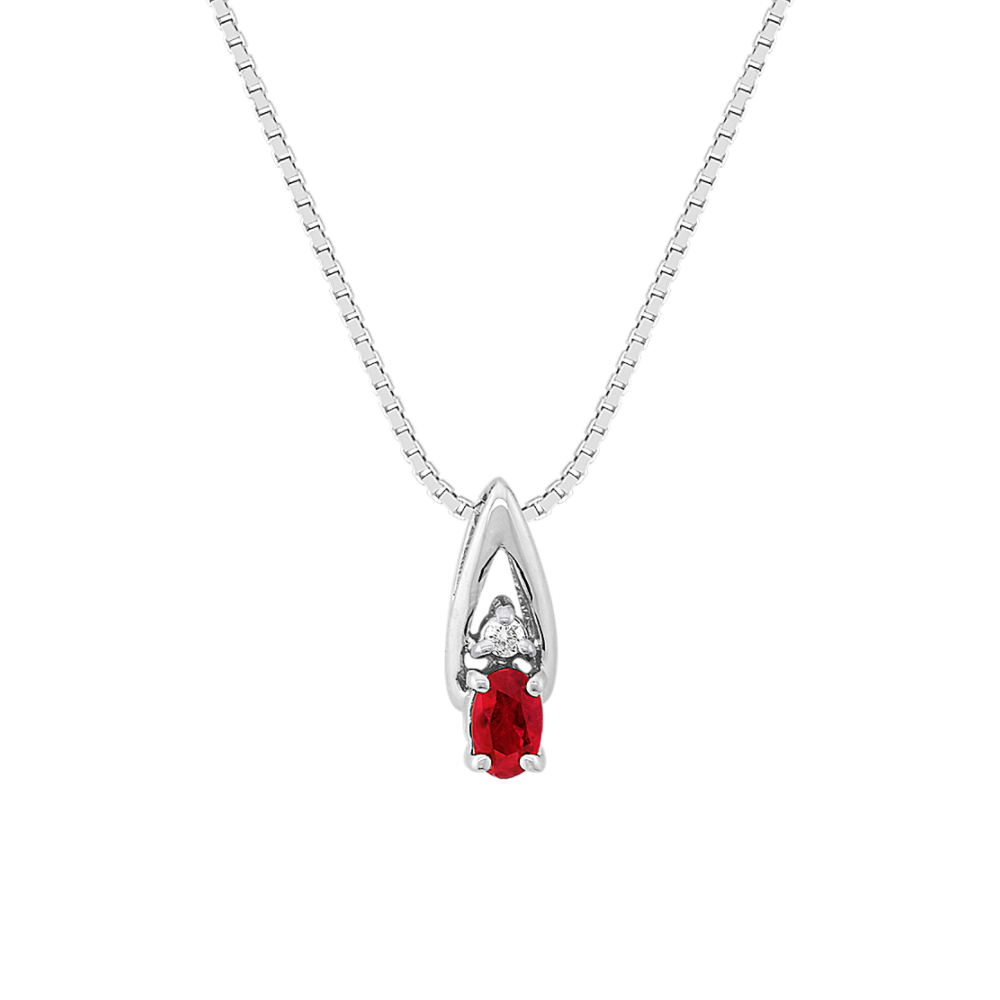 Oval Natural Ruby and Natural Diamond Pendant (18 in)