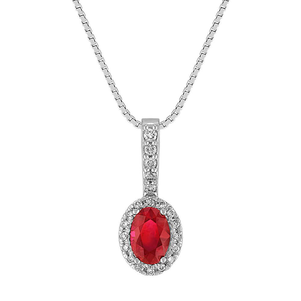 Oval Ruby and Diamond Pendant (18 in)