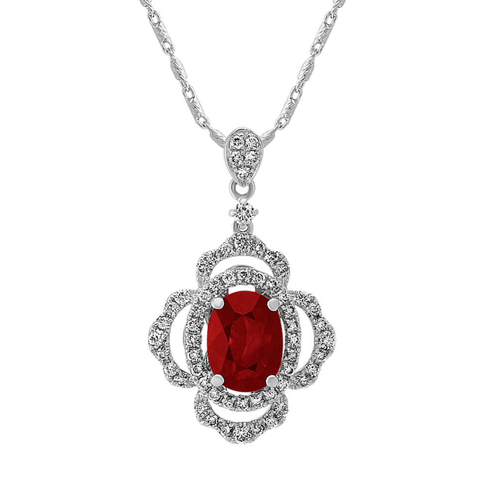 Oval Ruby and Round Diamond Pendant (22 in.)