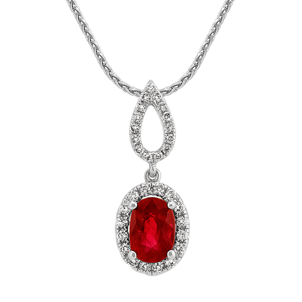 Oval Ruby and Round Diamond Pendant (22 in)