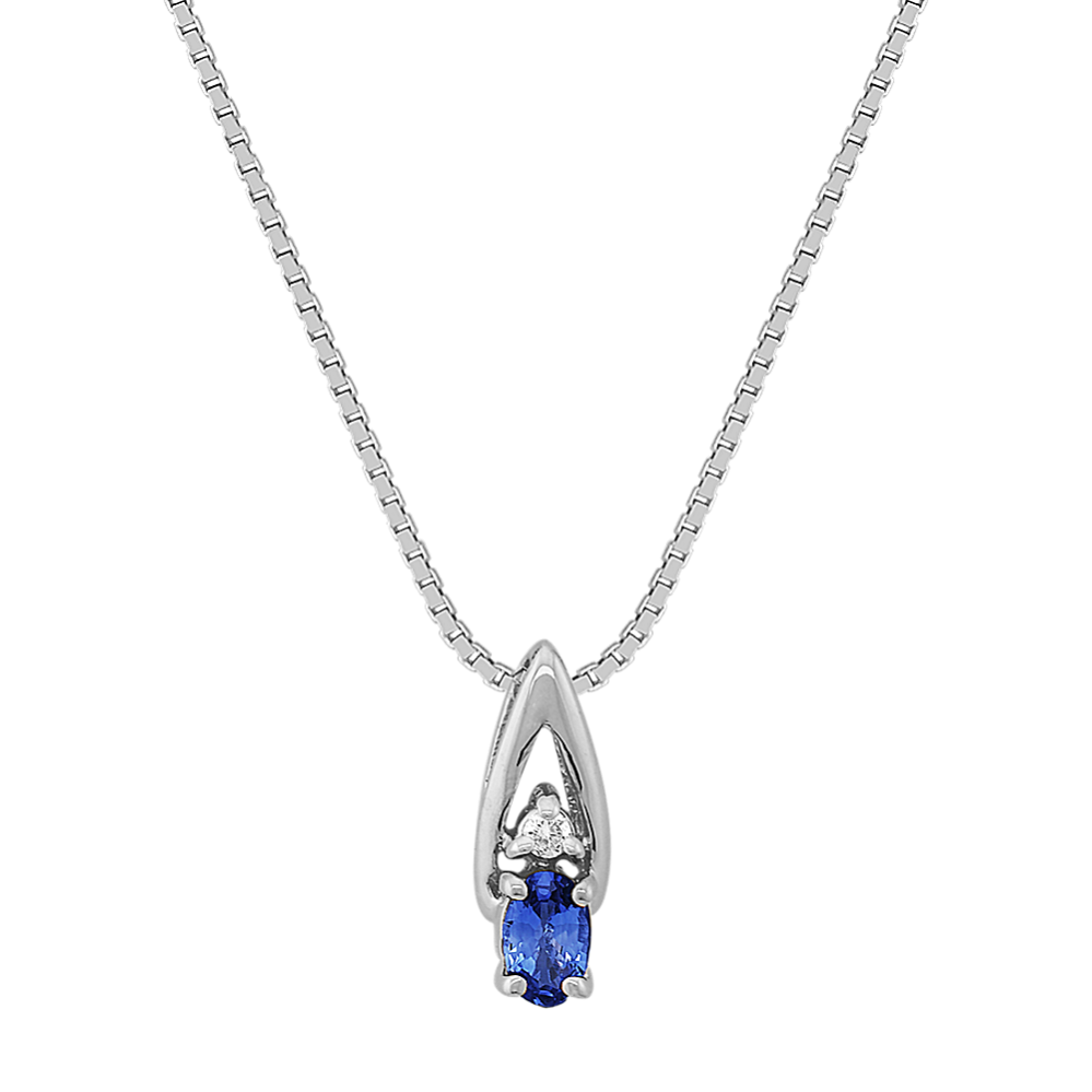 Oval Sapphire and Diamond Pendant (18'')