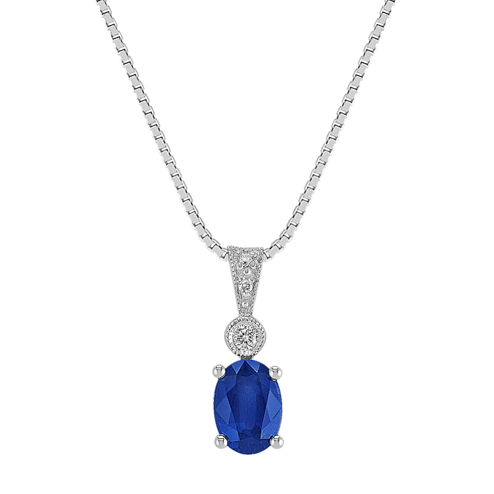 Oval Sapphire and Round Diamond Pendant (18 in)