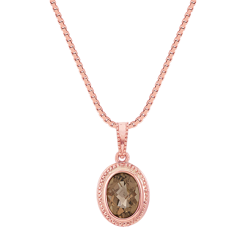 Oval Smoky Quartz Pendant in 14k Rose Gold (18'')