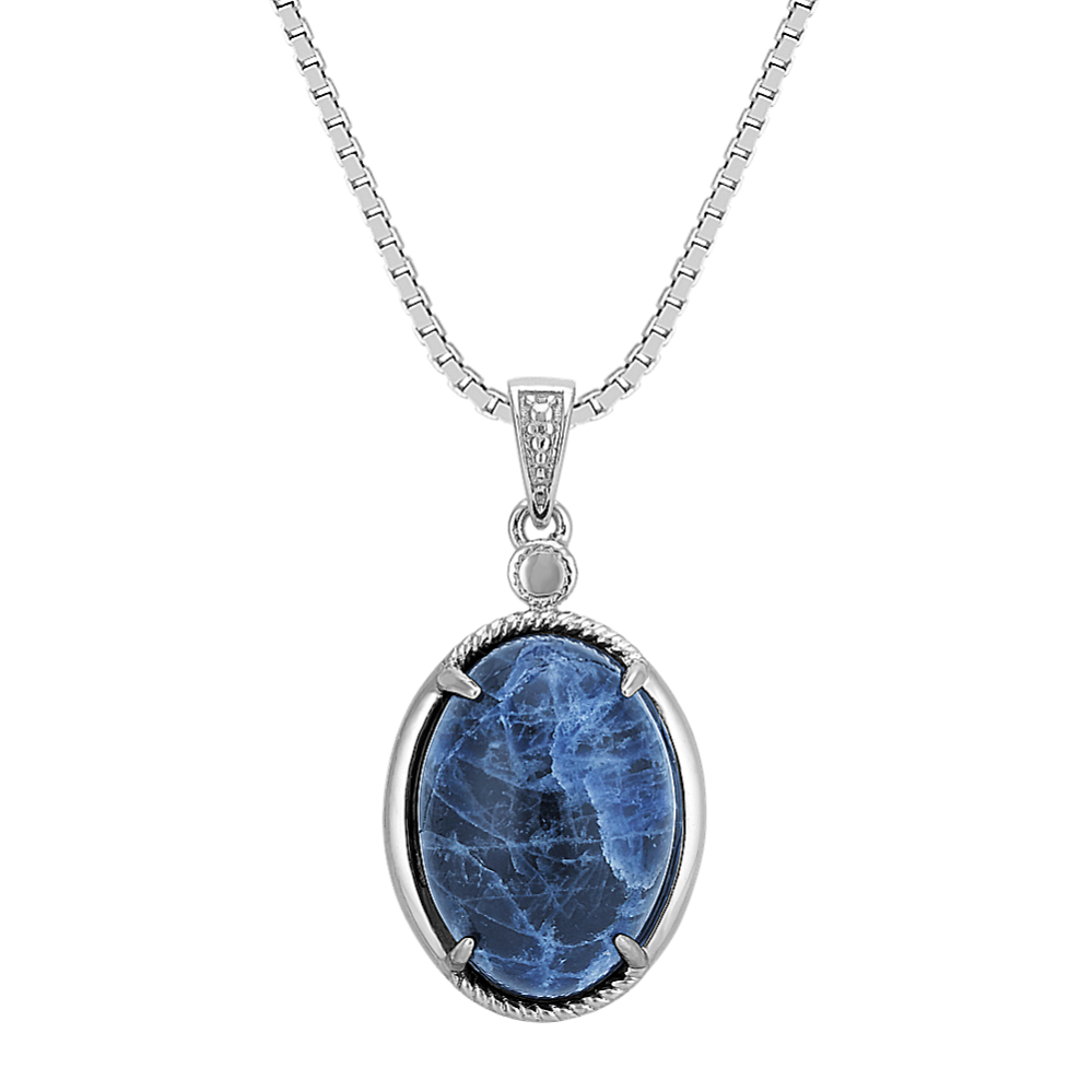 Oval Sodalite and Sterling Silver Pendant (18 in)