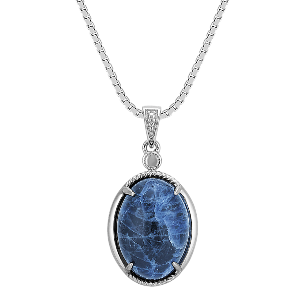 Oval Sodalite and Sterling Silver Pendant (18'')