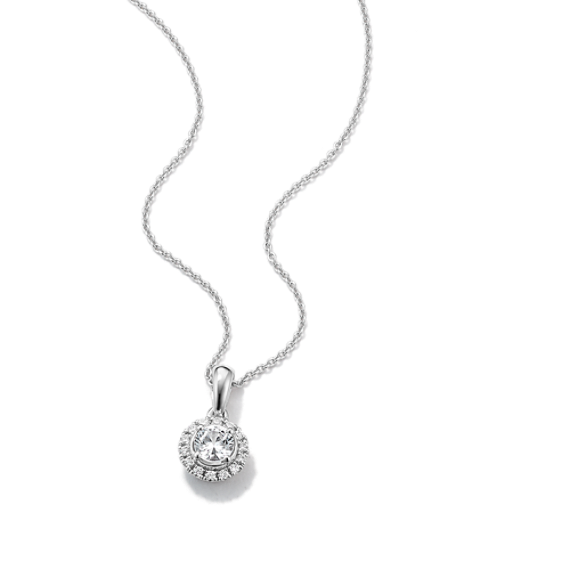 Twila White Sapphire & Diamond Halo Pendant