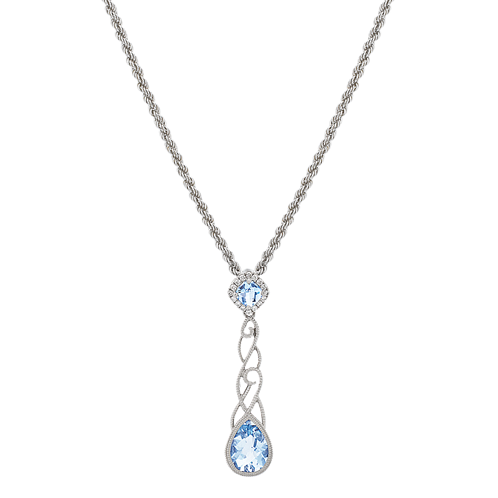 Palma Aquamarine and Diamond Pendant in Sterling Silver (20 in)