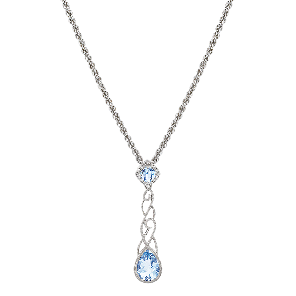Palma Aquamarine and Diamond Pendant in Sterling Silver (20 in)