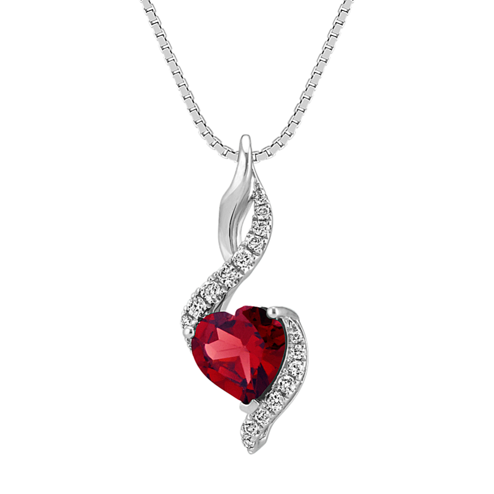Paradise Garnet and Diamond Swirl Pendant in Sterling Silver (20'')