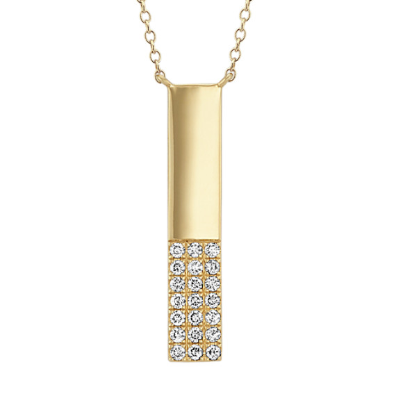 Pave Set Diamond Bar Necklace In 14k Yellow Gold 18 Shane Co - 14k Gold Diamond Bar Pendant Necklace
