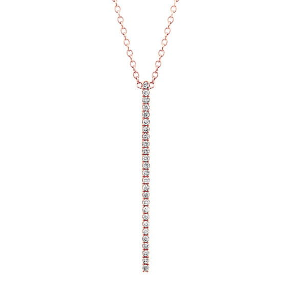 Pave-Set Diamond Bar Pendant in 14k Rose Gold (24 in)
