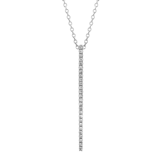 Pave-Set Diamond Bar Pendant in 14k White Gold (24 in)