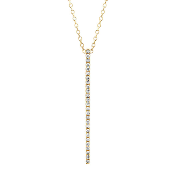 Pave-Set Diamond Bar Pendant in 14k Yellow Gold (24 in) | Shane Co.