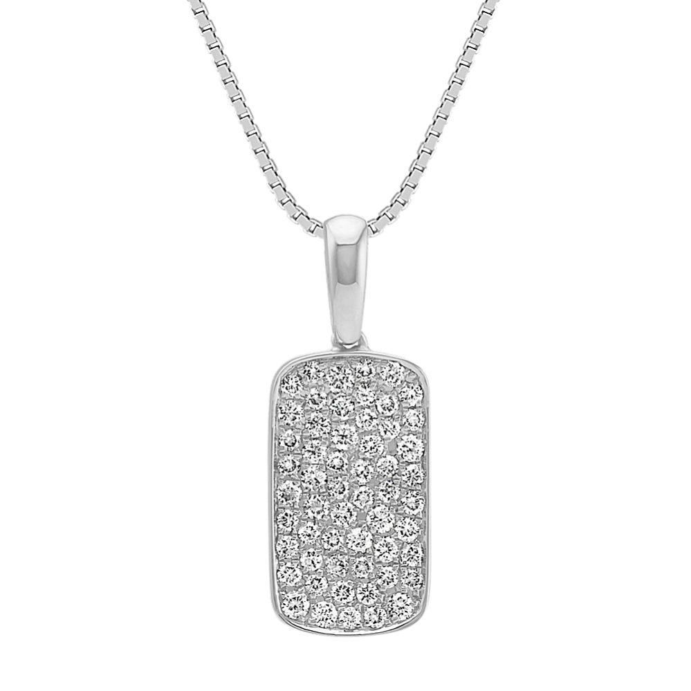 Pave-Set Round Diamond Dog Tag Pendant (18'')