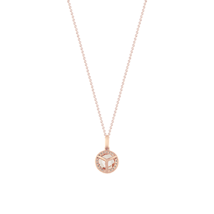 Zurich Peach Natural Morganite and Natural Diamond Halo Pendant in 14K Rose Gold (18 in)