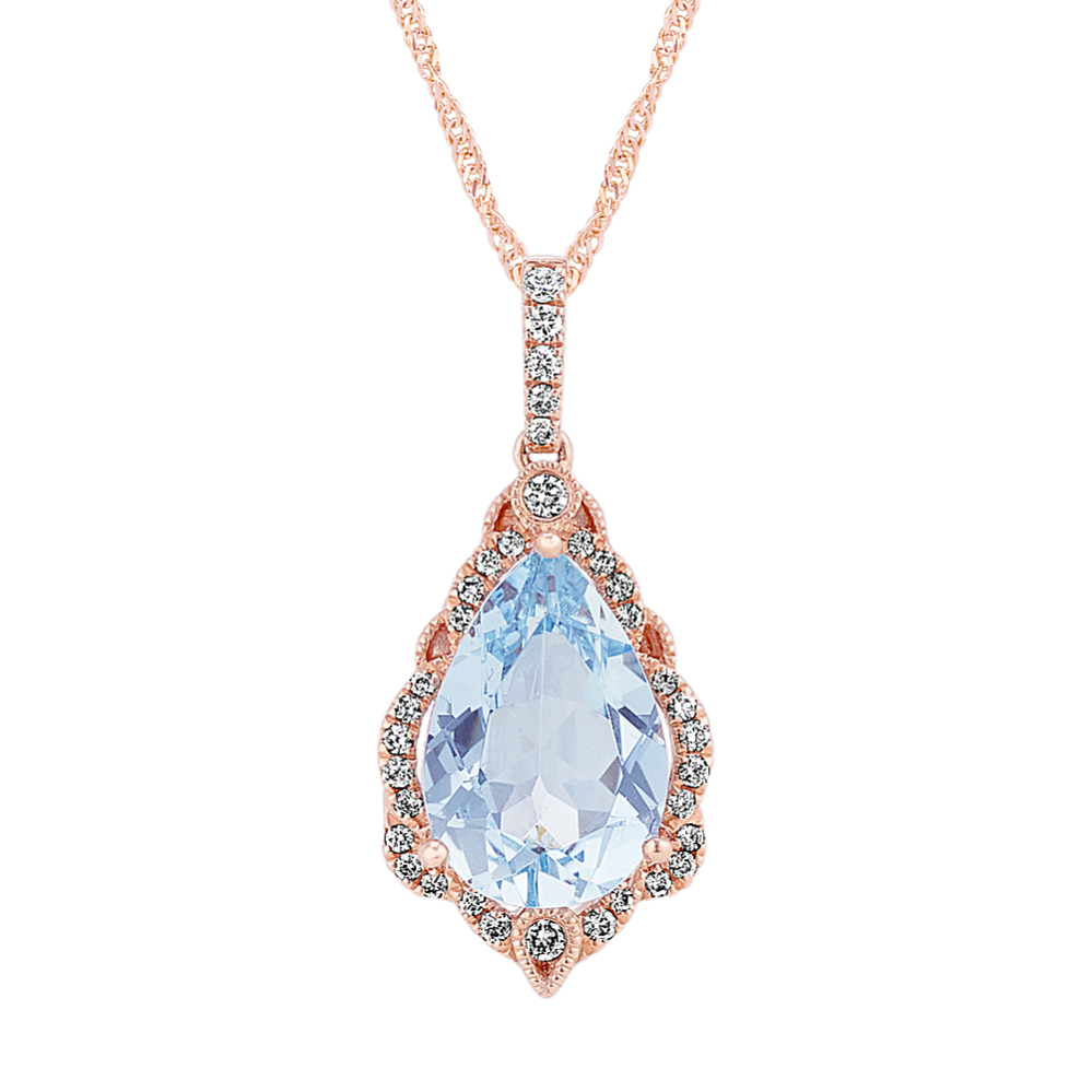 Pear-Shaped Aquamarine & Diamond Pendant (20 in)