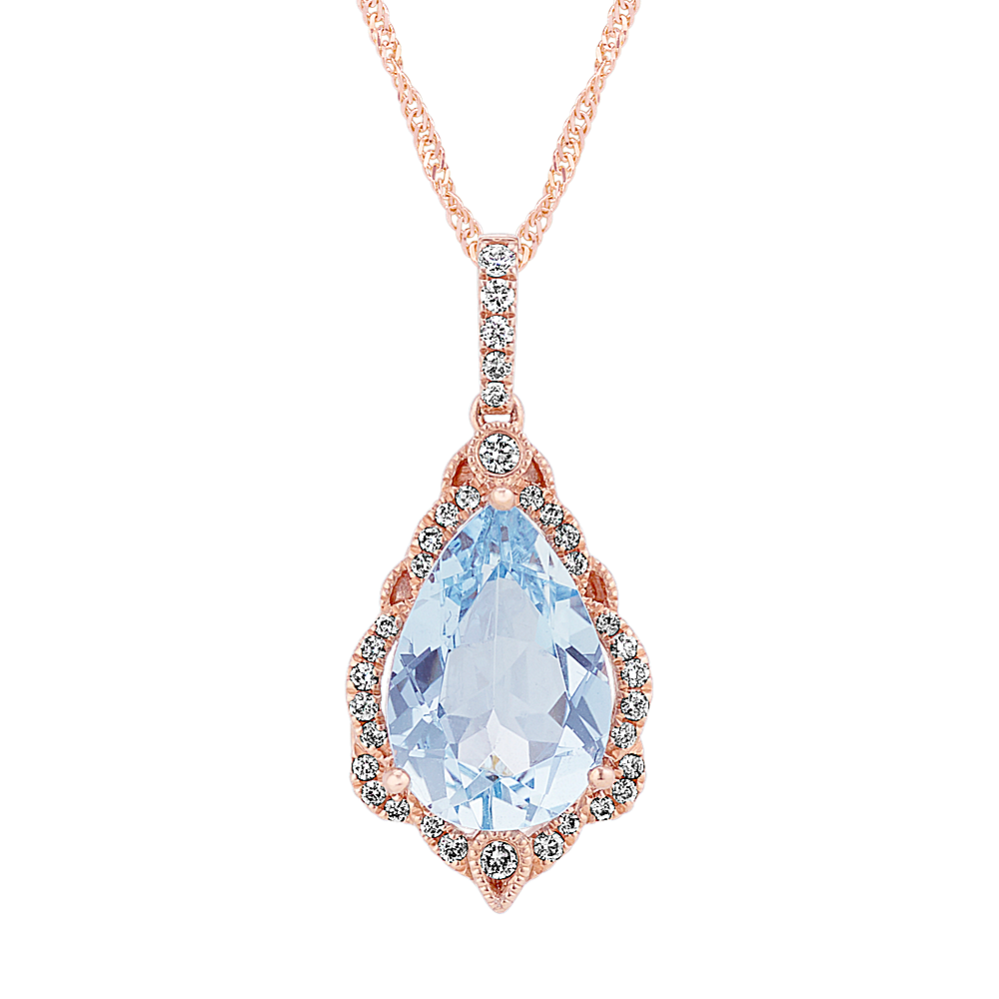 Pear-Shaped Aquamarine & Diamond Pendant (20'')