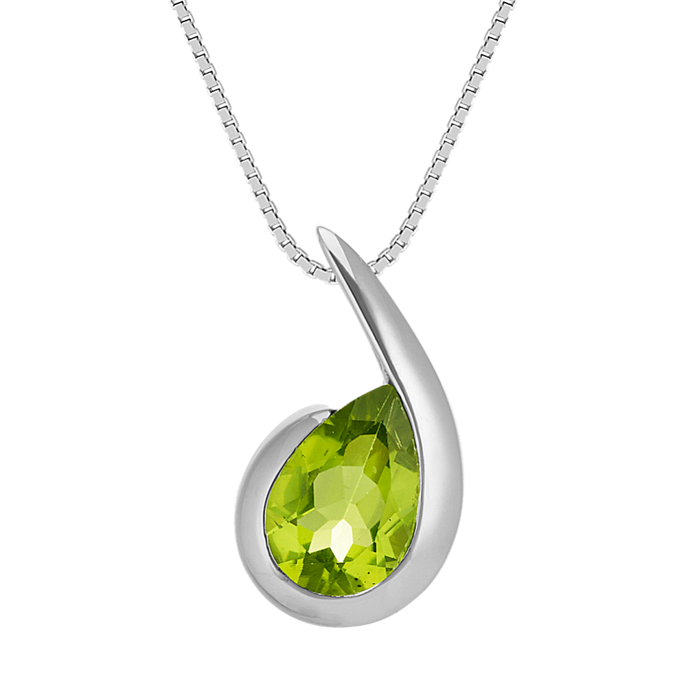 Pear-Shaped Bezel-Set Peridot Pendant in Sterling Silver (20'')