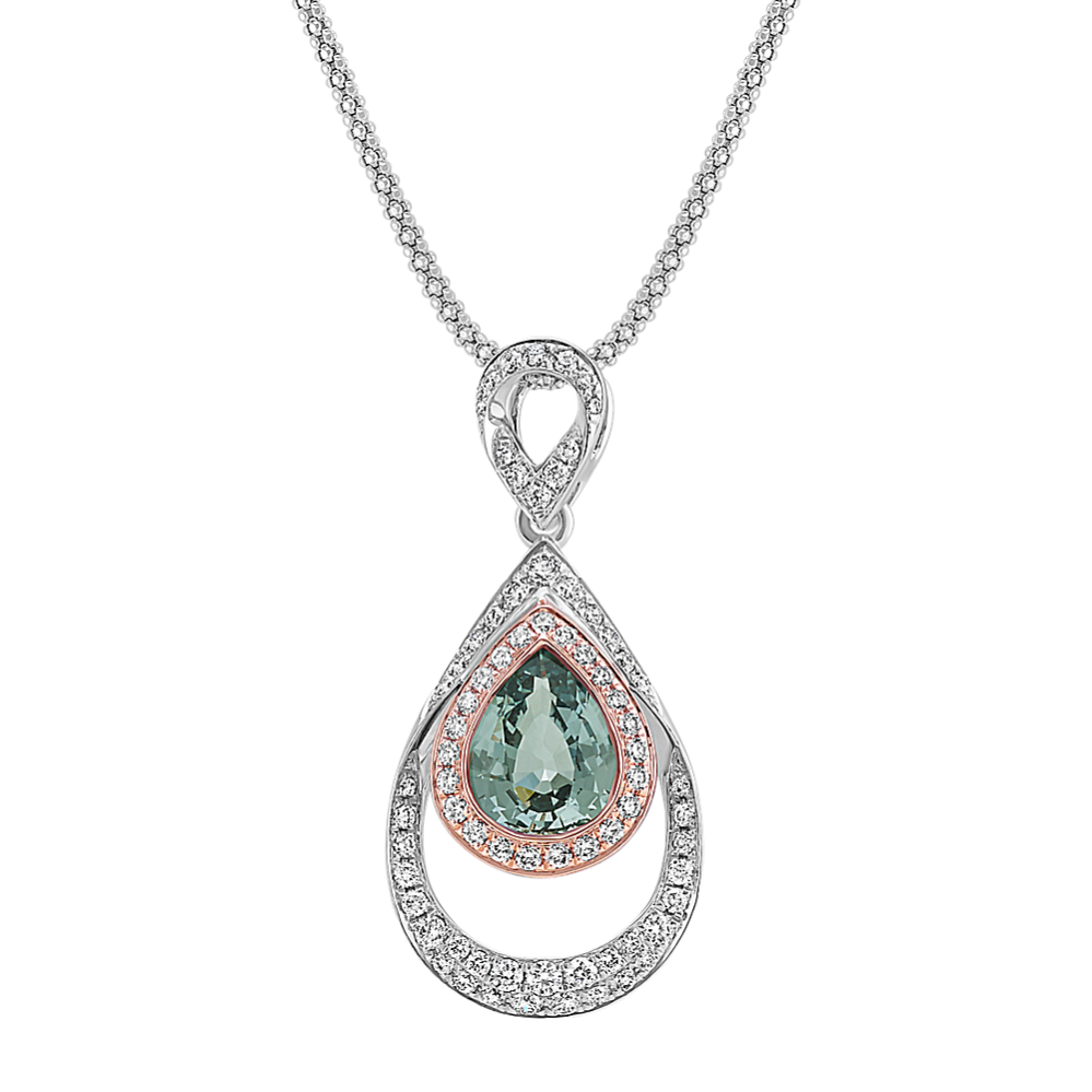 Pear-Shaped Green Sapphire and Diamond Teardrop Pendant (22 in)