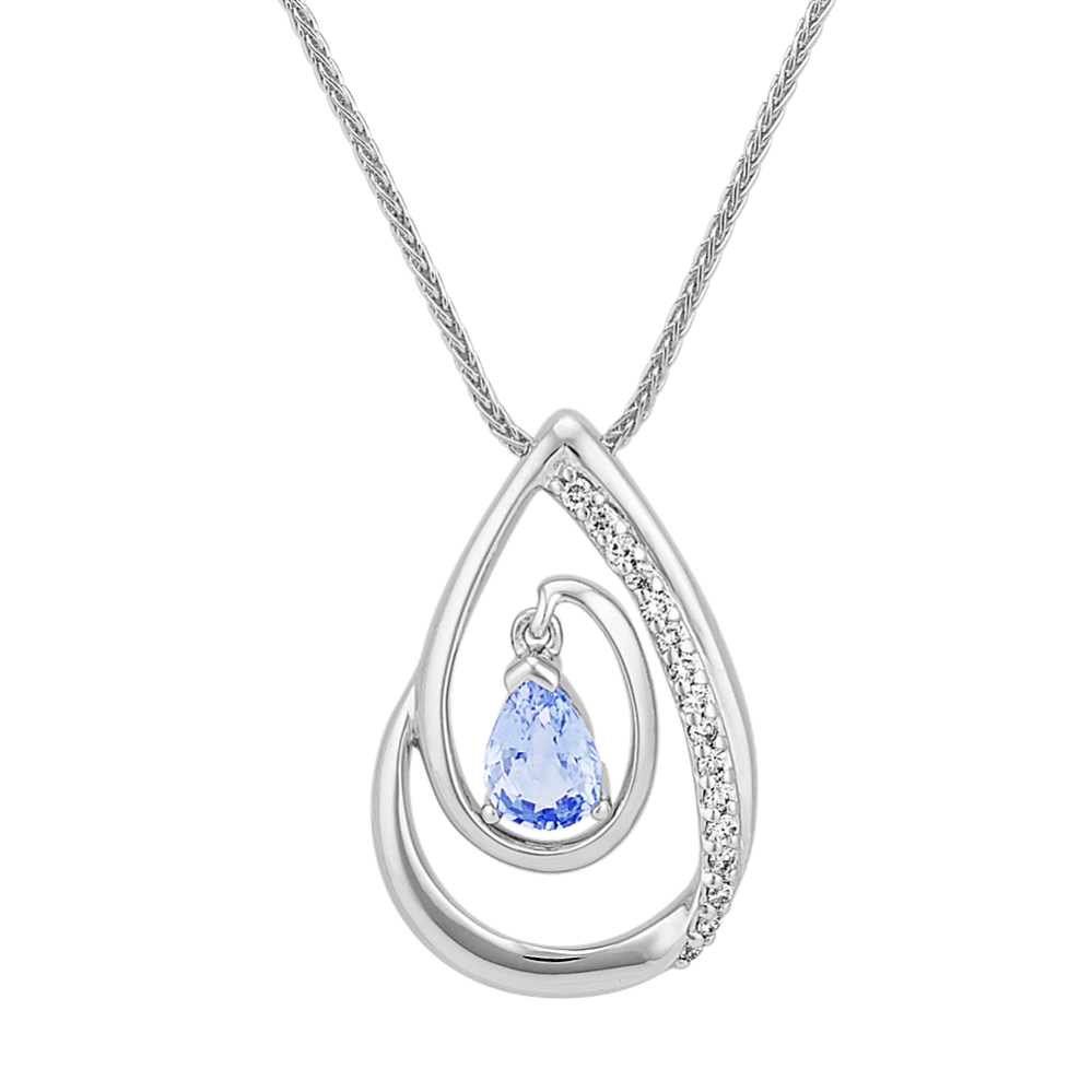 Pear-Shaped Ice Blue Sapphire and Round Diamond Teardrop Pendant (22'')
