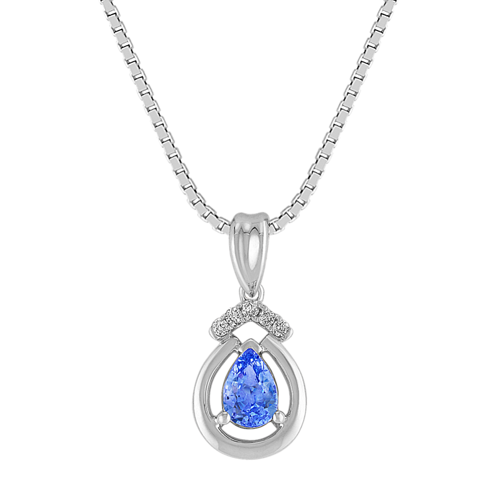 Pear-Shaped Kentucky Blue Sapphire and Diamond Pendant (18 in)