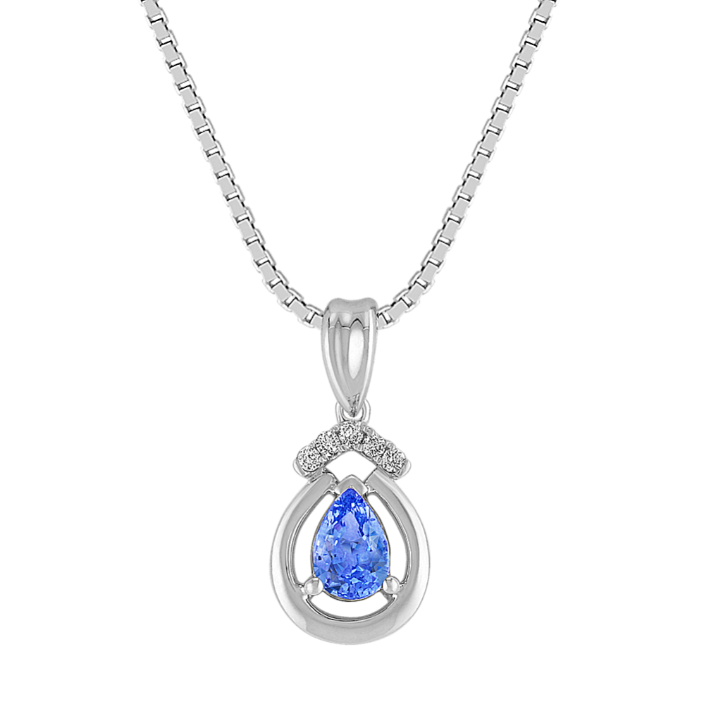 Pear-Shaped Kentucky Blue Sapphire and Diamond Pendant (18'')