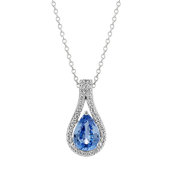 Pear-Shaped Kentucky Blue Sapphire and Round Diamond Pendant (22 in)