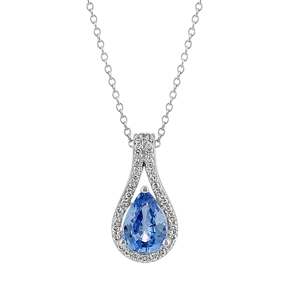 Pear-Shaped Kentucky Blue Sapphire and Round Diamond Pendant (22 in)