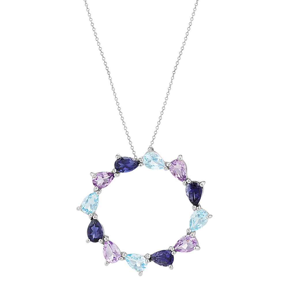 Pear-Shaped Multi-Colored Gemstone Pendant (20'')