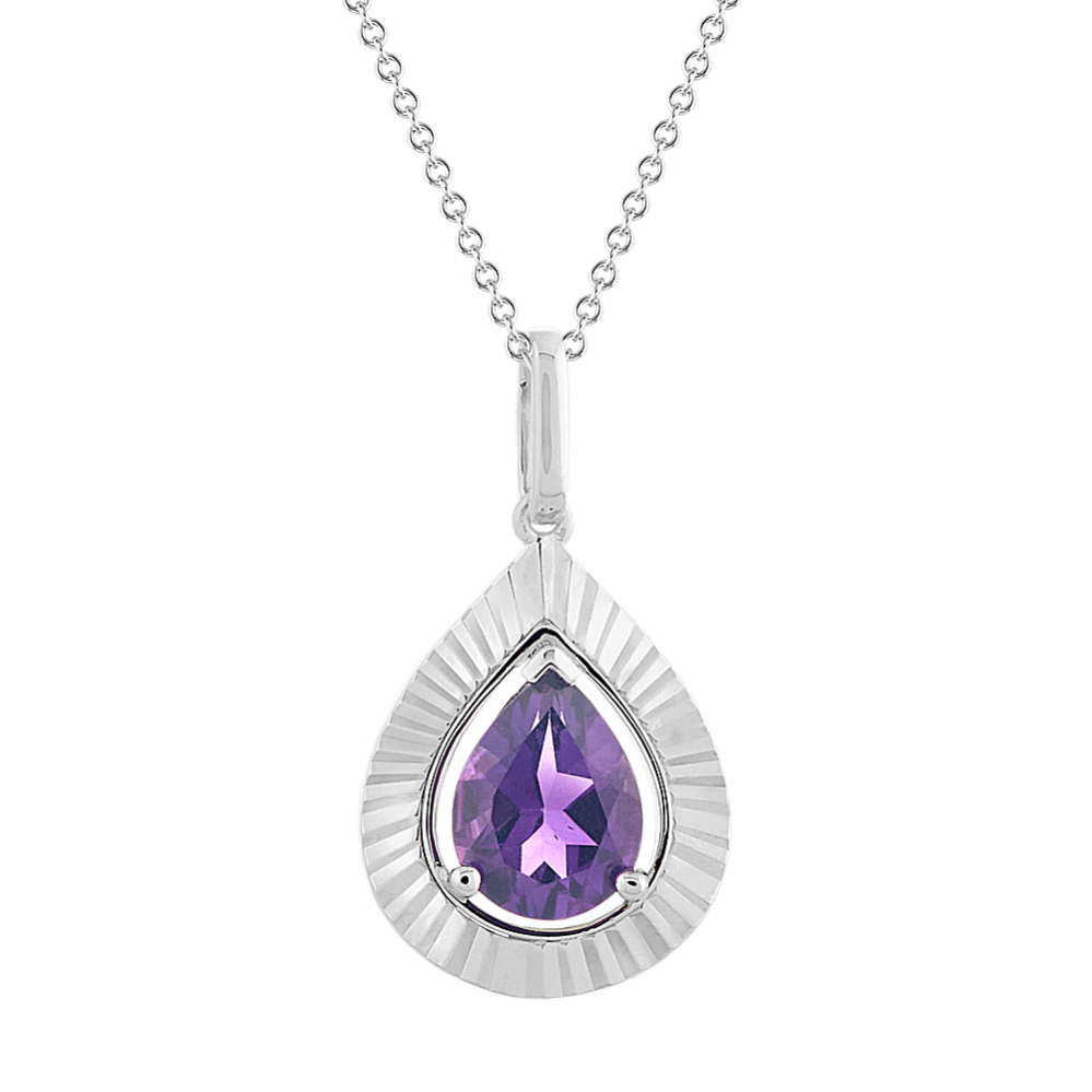 Pear Shaped Amethyst Pendant in Sterling Silver (20'')