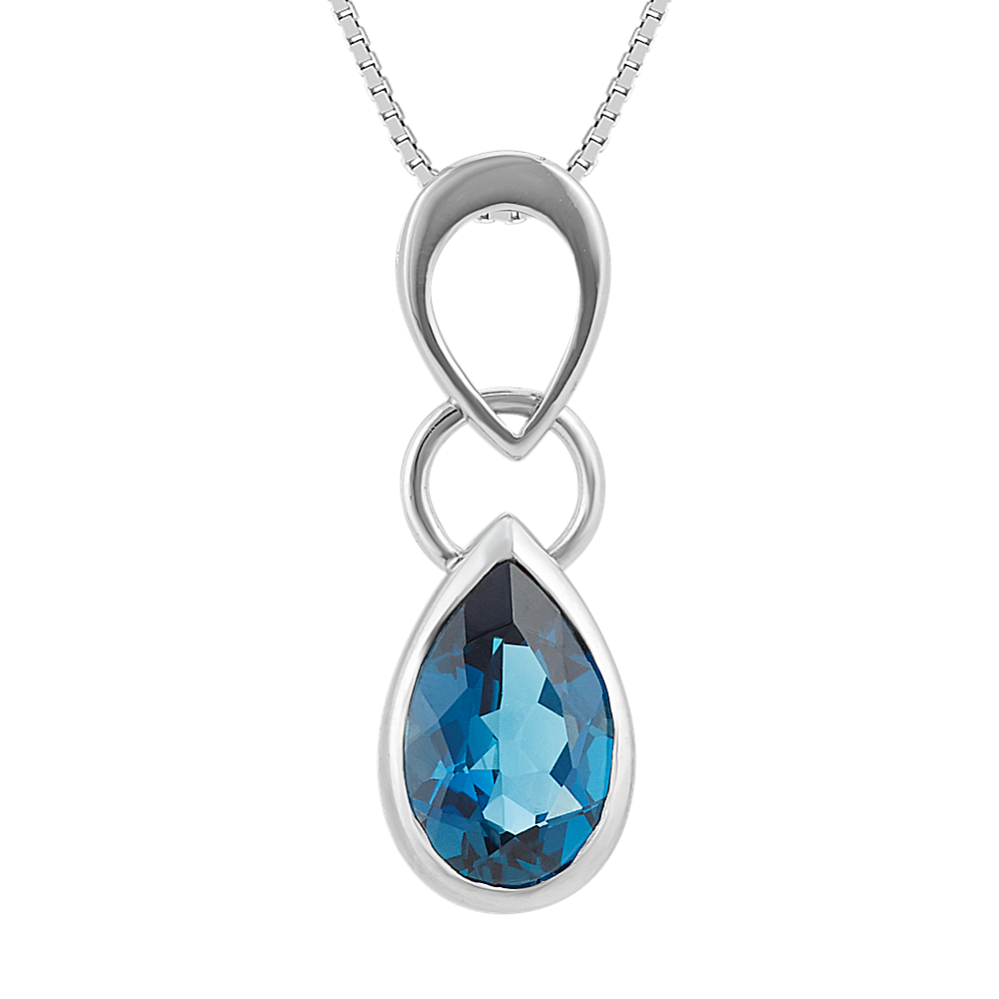 Pear-Shaped London Blue Topaz Dangle Pendant (20'')