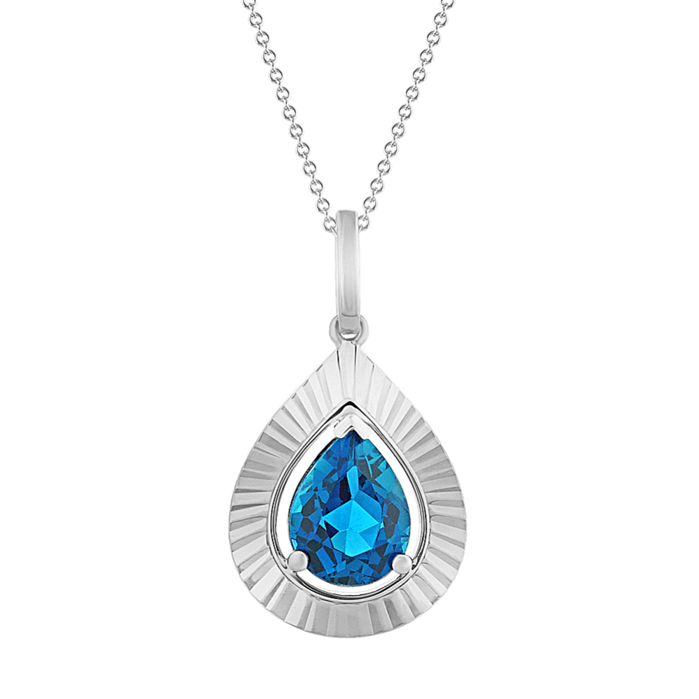 Pear Shaped London Blue Topaz Pendant in Sterling Silver (20'')