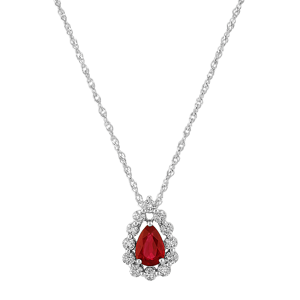 Pear-Shaped Ruby and Diamond Pendant (20 in)