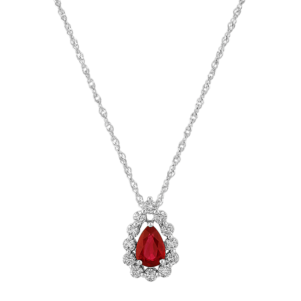 Pear-Shaped Ruby and Diamond Pendant (20 in)