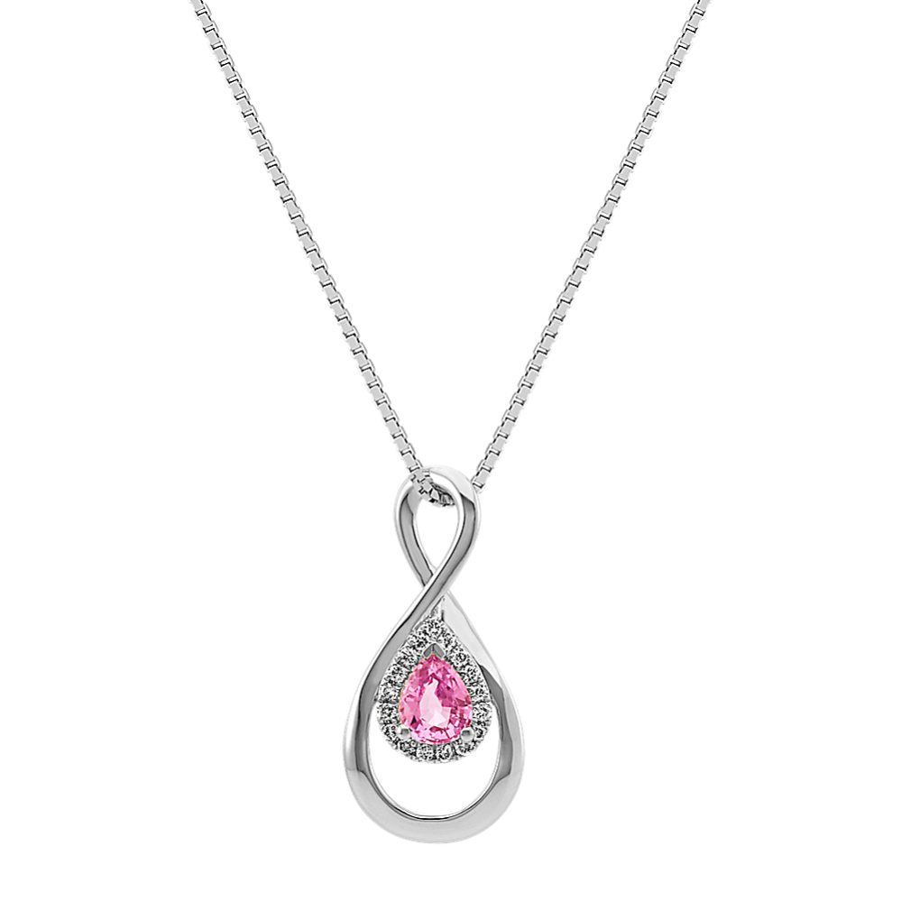 Pear-Shaped Pink Sapphire and Round Diamond Infinity Pendant (18 in)