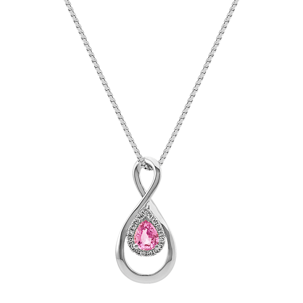 Pear-Shaped Pink Sapphire and Round Diamond Infinity Pendant (18'')