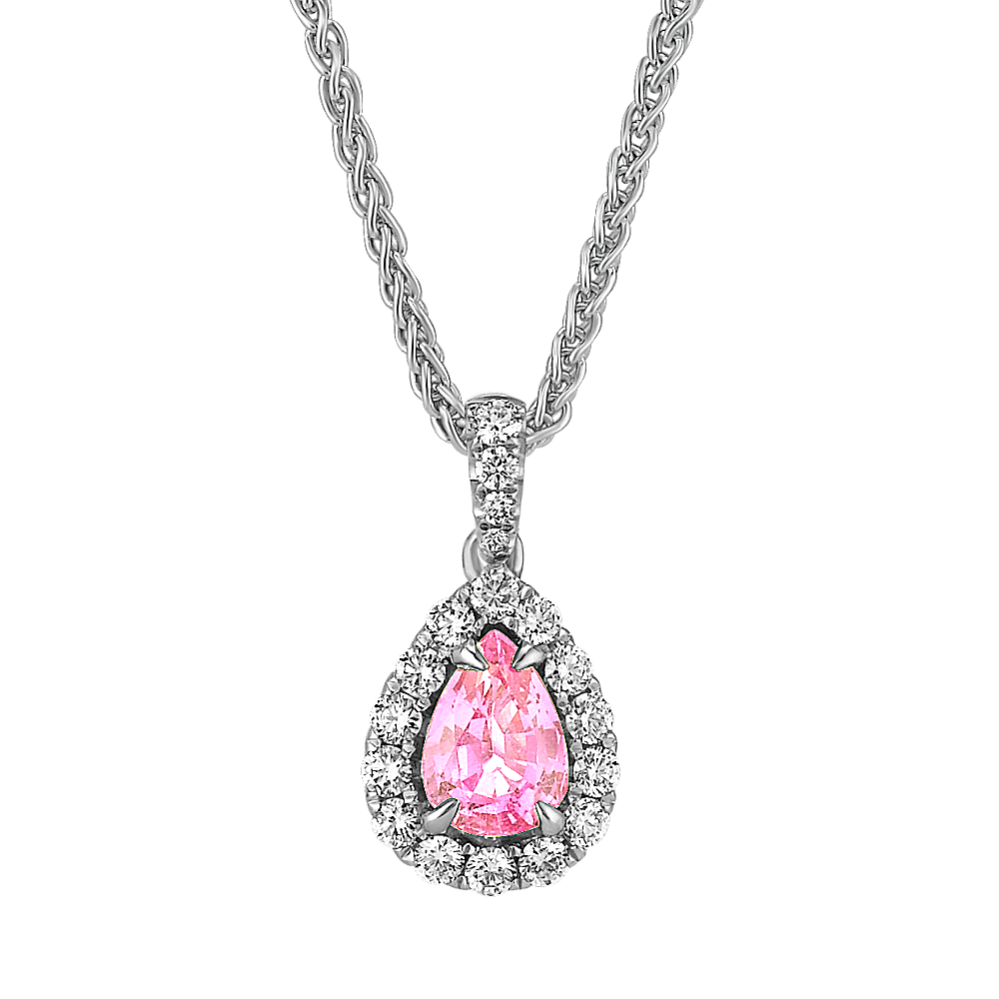 Pear-Shaped Pink Sapphire and Round Diamond Pendant (18'')
