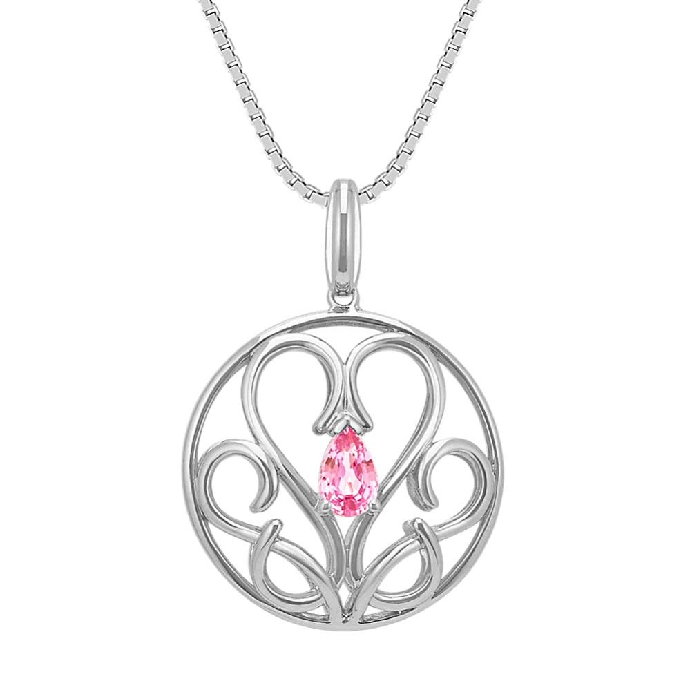 Pear-Shaped Pink Sapphire and Sterling Silver Pendant (18 in)