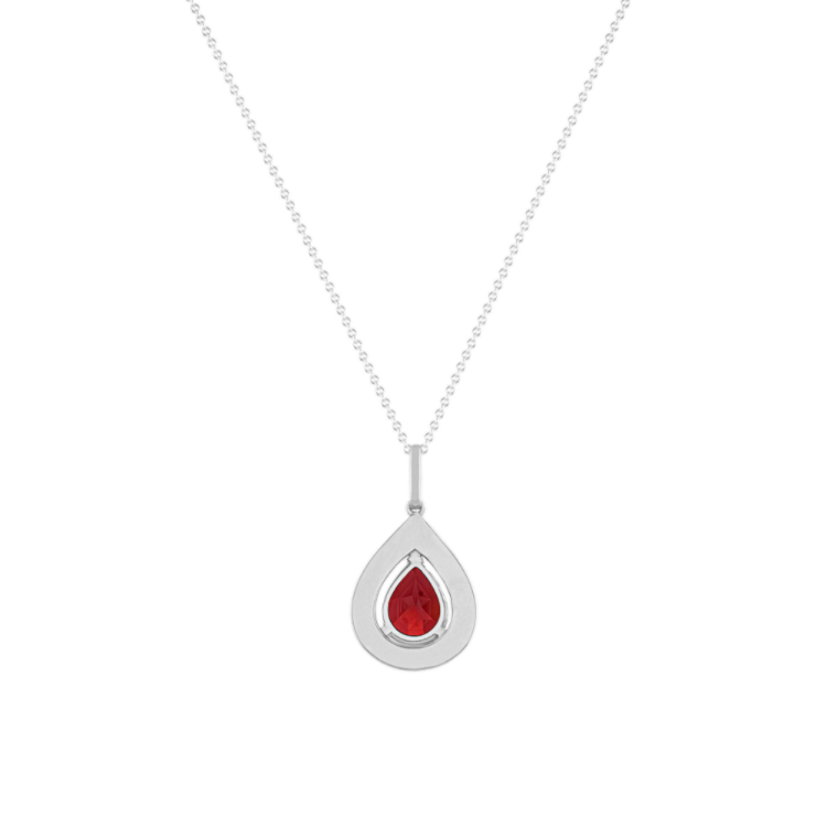 Pear Shaped Red Natural Garnet Pendant in Sterling Silver (20 in)